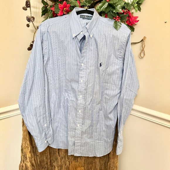 Men's Polo Ralph Lauren Long Sleeve Blue & White Pin Button Up Size 16 1/2 34/35 - Picture 1 of 5